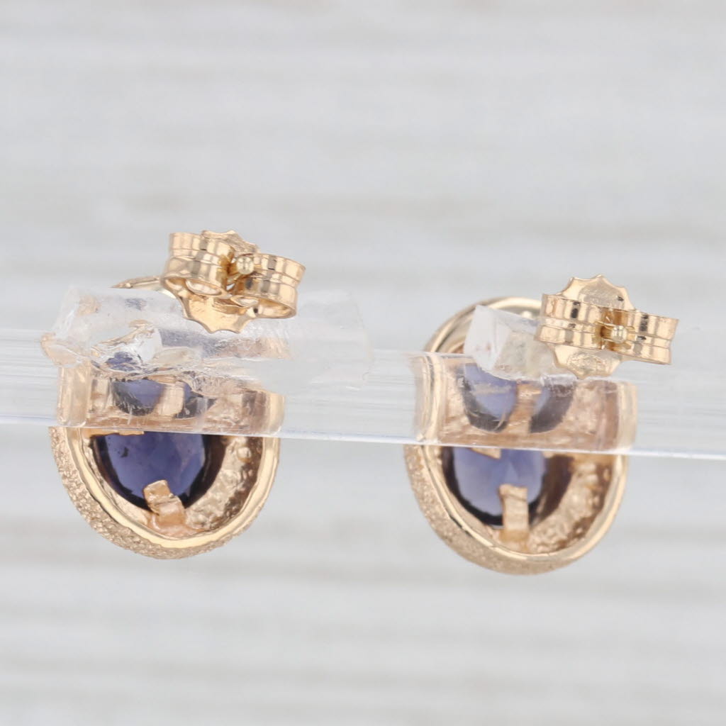 Light Gray 0.75ctw Oval Blue Iolite Stud Earrings 14k Yellow Gold