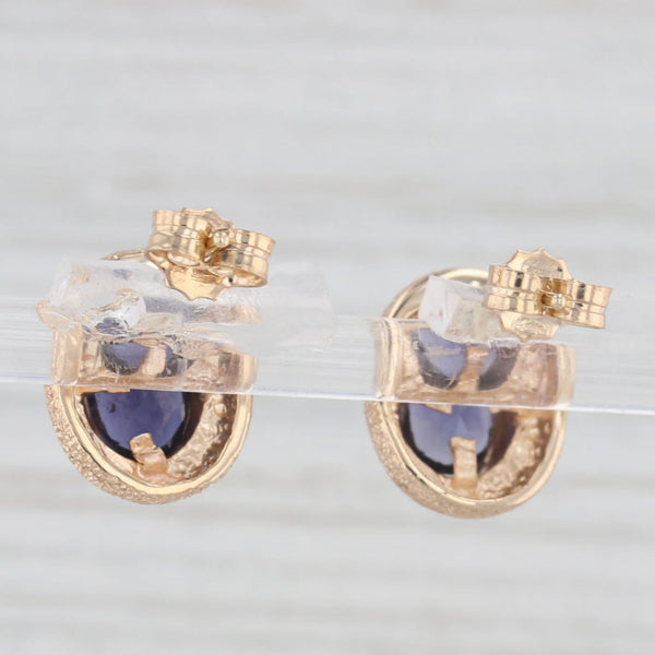 0.75ctw Oval Blue Iolite Stud Earrings 14k Yellow Gold