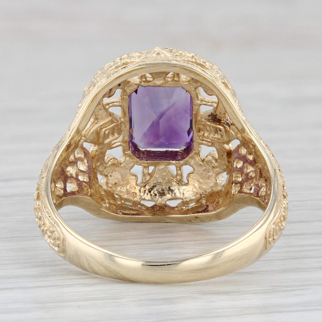 Gray 1.30ct Amethyst Solitaire Filigree Ring 10k Yellow Gold Size 8.25