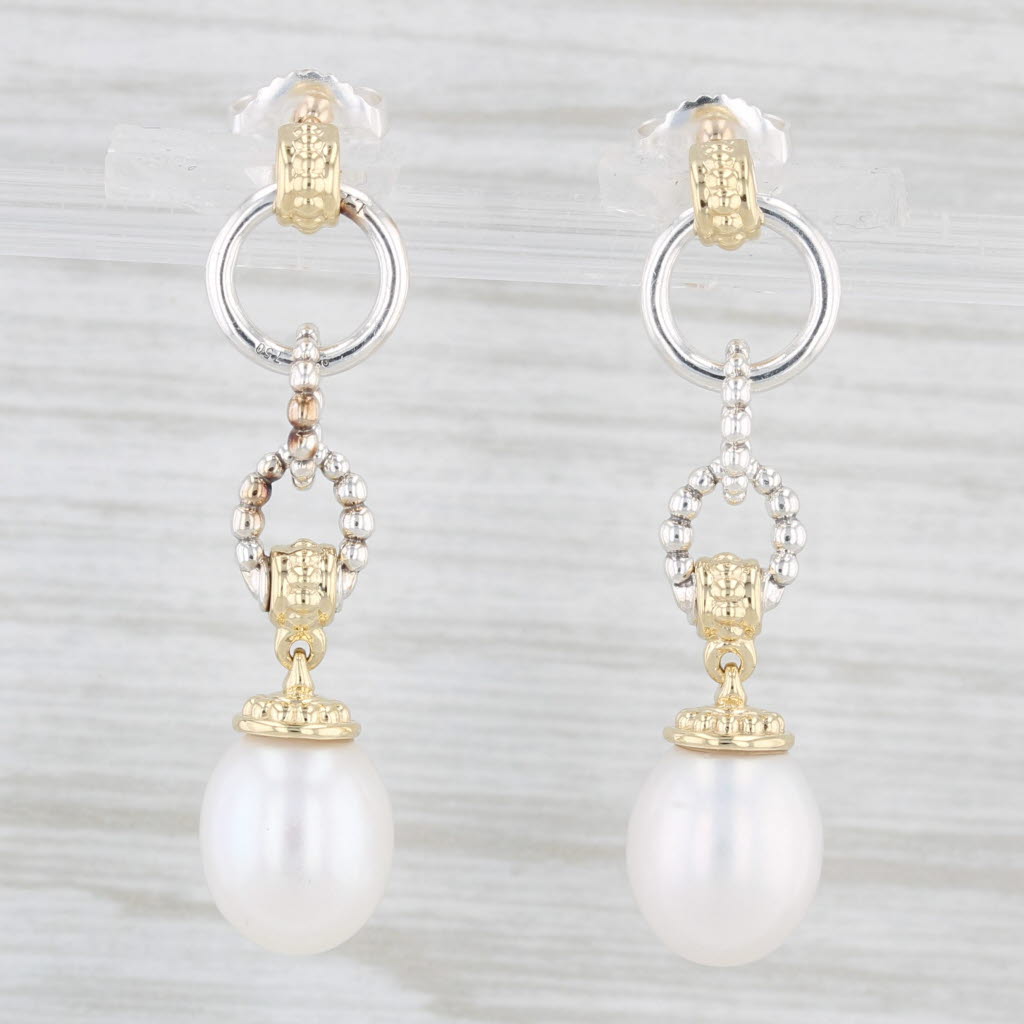 Light Gray New Lagos Caviar Luna Dangle Cultured Pearl Earrings Sterling Silver 18k Gold