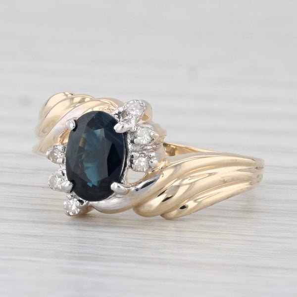 1.06ctw Oval Blue Sapphire Diamond Ring 14k Yellow Gold Size 5.75 Bypass