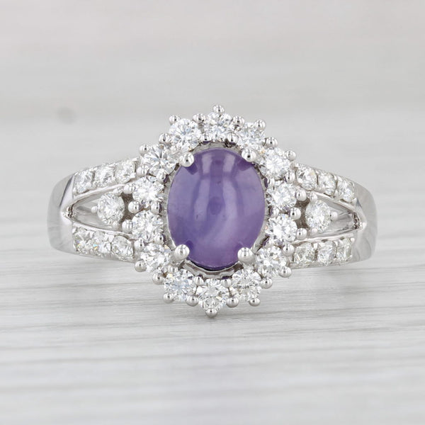 Light Gray New 2.48ctw Purple Star Sapphire Diamond Halo Ring 14k White Gold Size 7