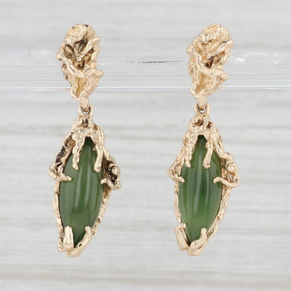 Light Gray Green Nephrite Jade Dangle Earrings 14k Yellow Gold