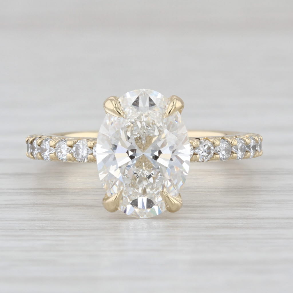 New IGI 3.73ctw Oval Lab Grown Diamond Engagement Ring 14k Yellow Gold
