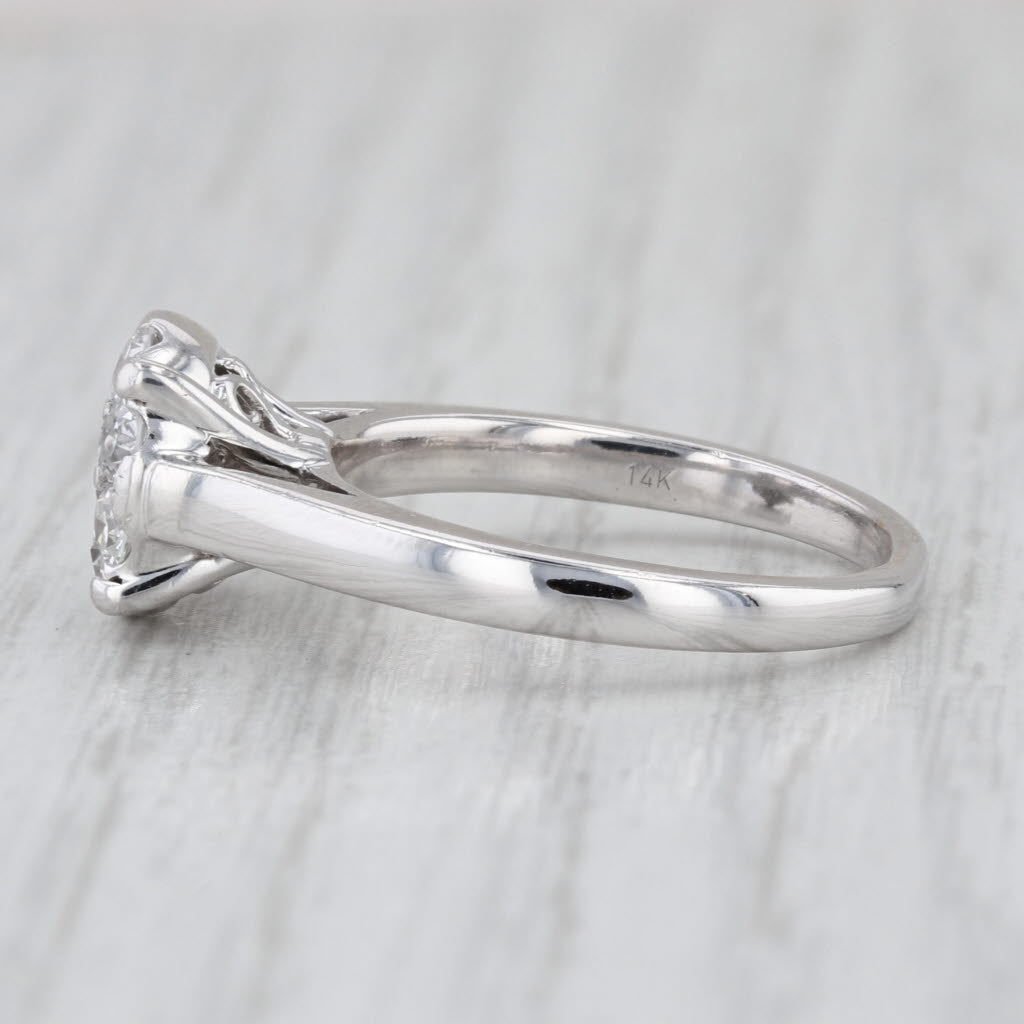 0.96ctw Diamond Cluster Engagement Ring 14k White Gold Size 7.5 Cathedral Band