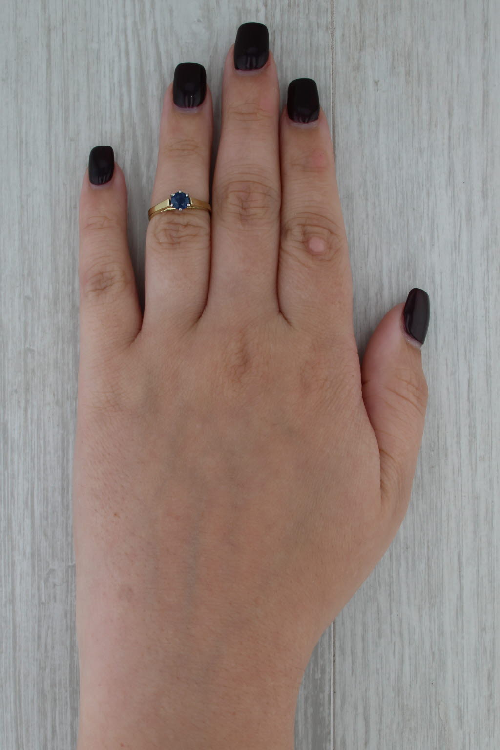 0.50ct Blue Sapphire Solitaire Ring 18k Yellow Gold Platinum Sz 5 Cathedral Band