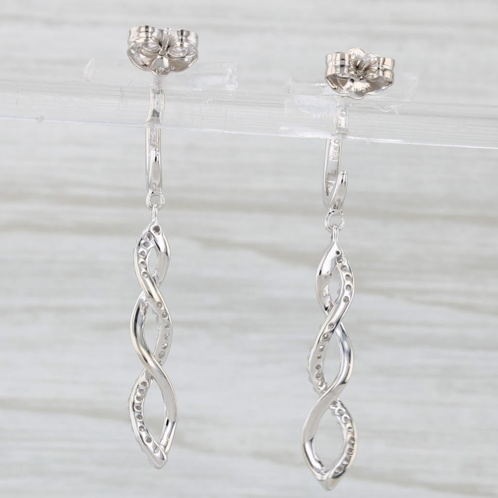 Light Gray 0.15tw Diamond Twist Dangle Earrings 10k White Gold Drops