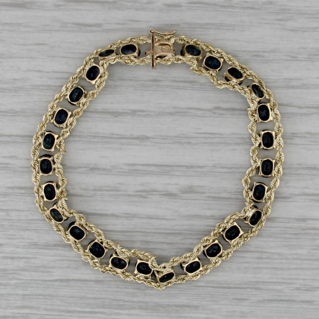 6.75ctw Blue Sapphire Tennis Rope Chain Bracelet 14k Yellow Gold 6.5" 7.5mm