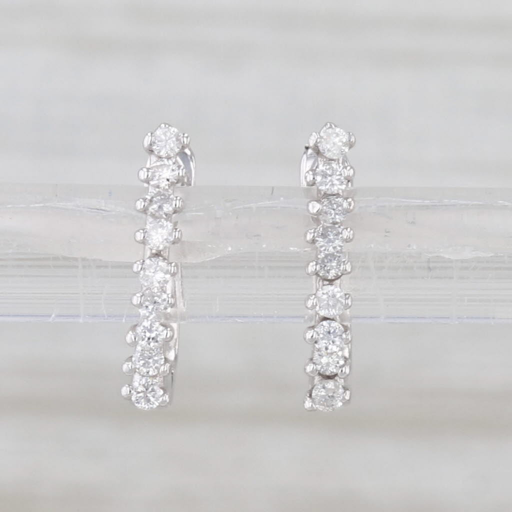 0.18ctw Diamond Hoop Earrings 14k White Gold Hinged Snap Top Posts