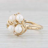Light Gray Cultured Pearl Diamond Cluster Ring 10k Yellow Gold Size 6