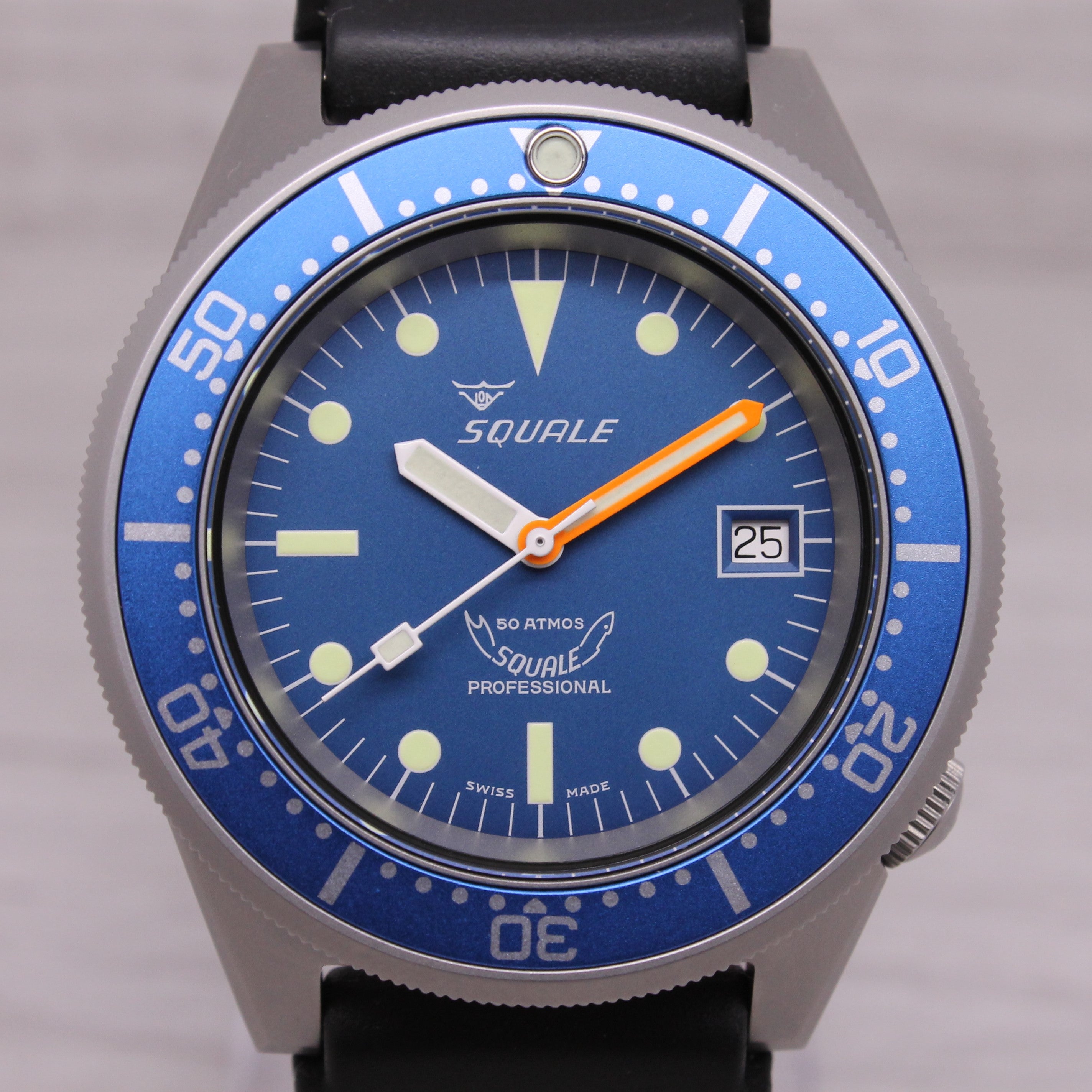 Light Slate Gray Squale 1521 Blasted Blue 42mm Steel Automatic Divers Watch Bracelet w Box Strap