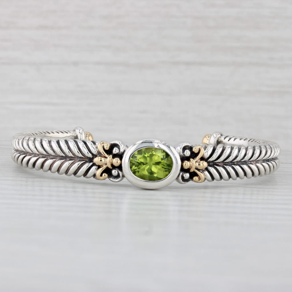 Light Gray Lorenzo 3.70ct peridot Cuff Bracelet Sterling Silver 18k Gold 6.75"