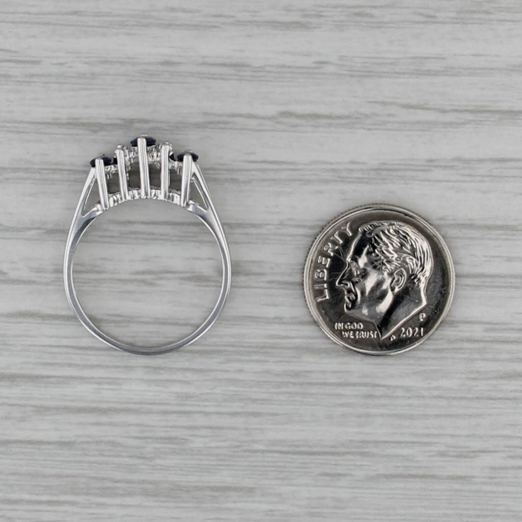 0.68ctw Lab Created Sapphires Diamond 3-Stone Ring 10k White Gold Size 7.25