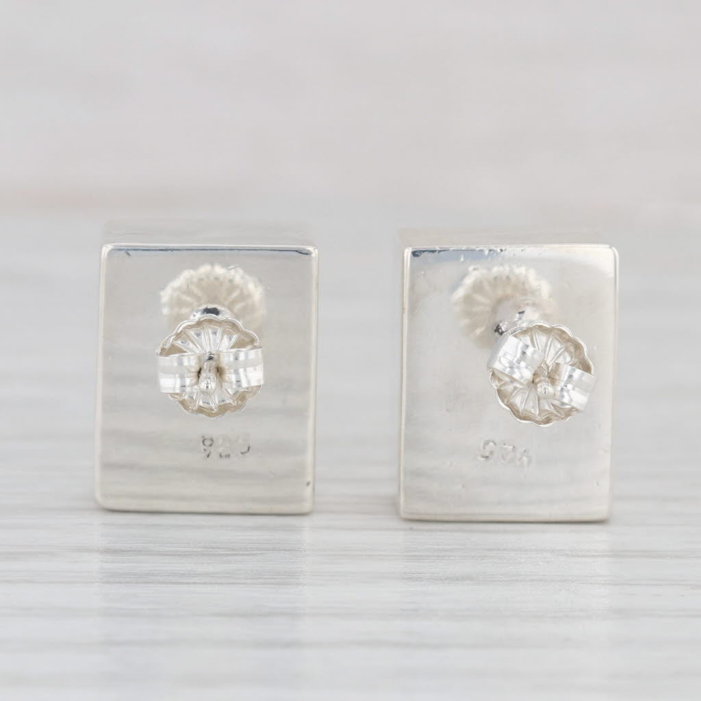 Light Gray Modernist Mother of Pearl Stud Earrings Sterling Silver Studs