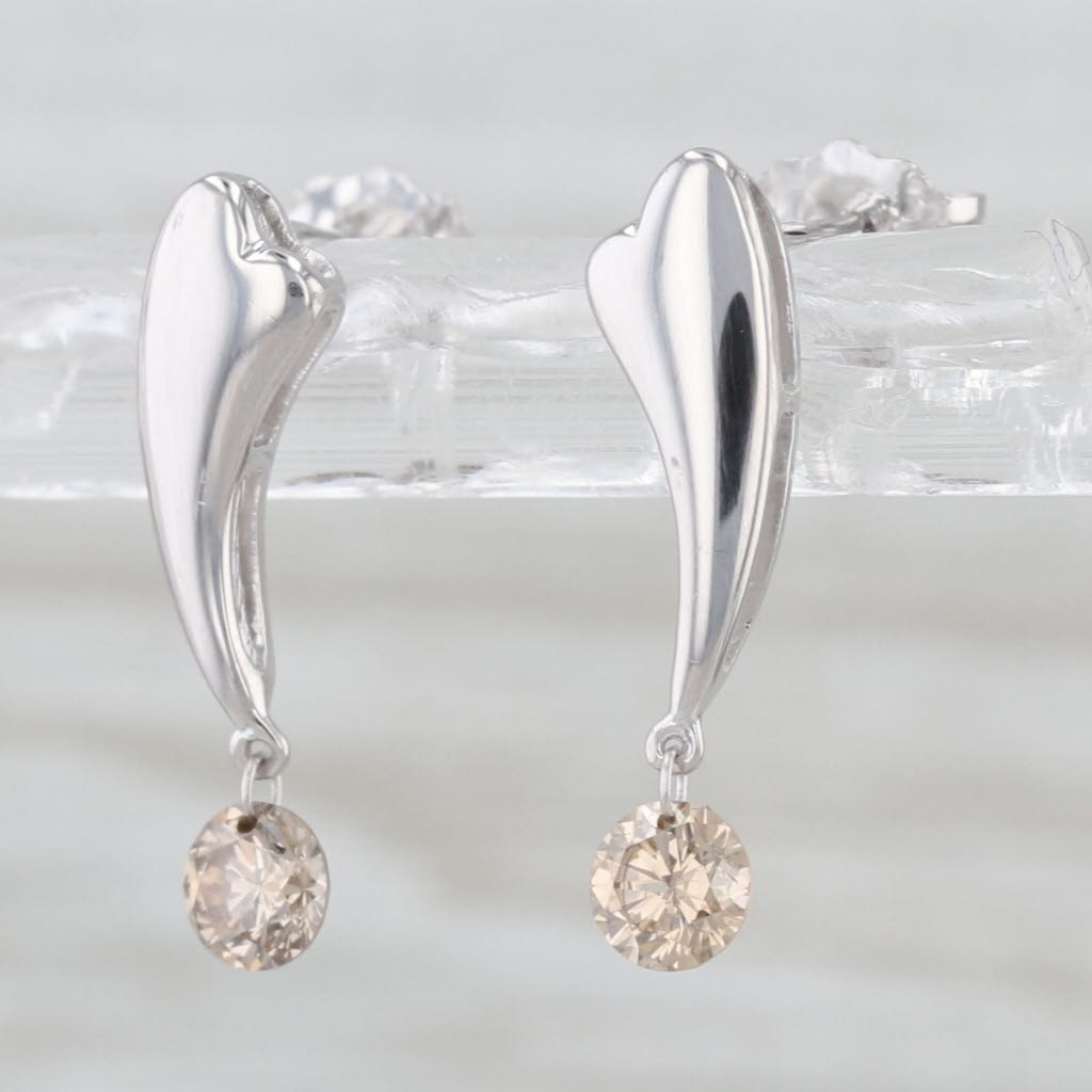 0.38ctw Champagne Diamond Solitaire Drop Earrings 18k White Gold