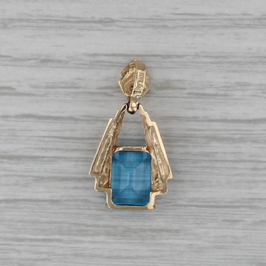 5.80ct Emerald Cut Blue Topaz Diamond Pendant 10k Yellow Gold