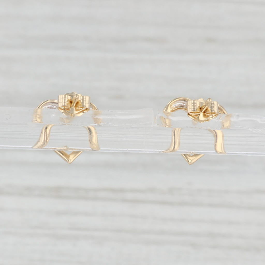 Light Gray Diamond Small Open Heart Stud Earrings 14k Yellow Gold