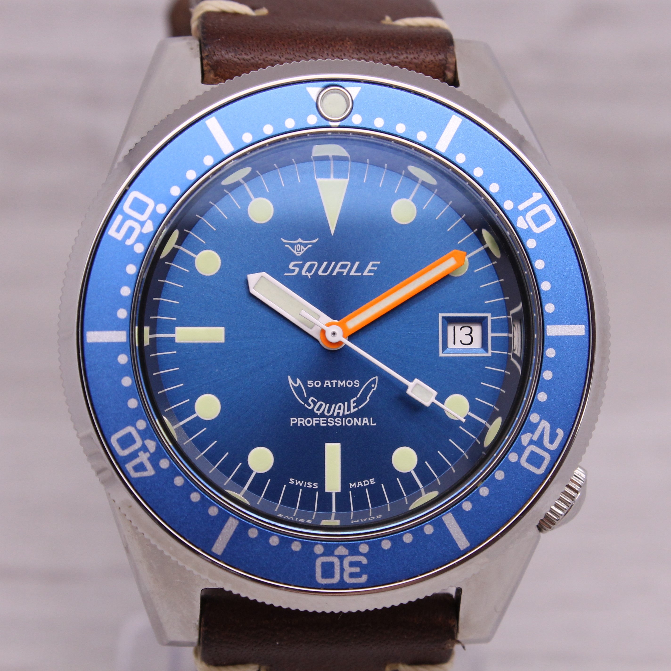 Dark Gray Squale 1521 Polished Blue 42mm Steel Automatic Divers Watch Bracelet FULL SET