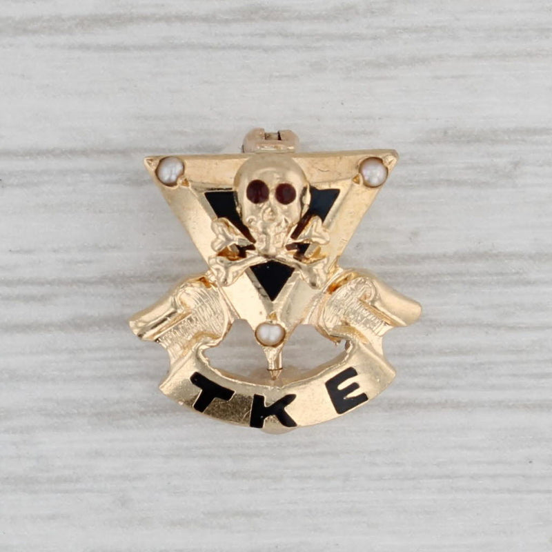 Fraternity Pin Vintage Tau Kappa Epsilon Fraternity Pin 14k Gold Pearl Skull Badge ...
