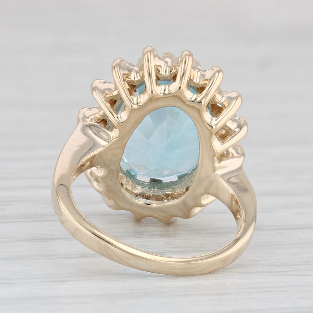 Light Gray 6.25ctw Oval Blue Topaz Diamond Halo Ring 14k Yellow Gold Size 3