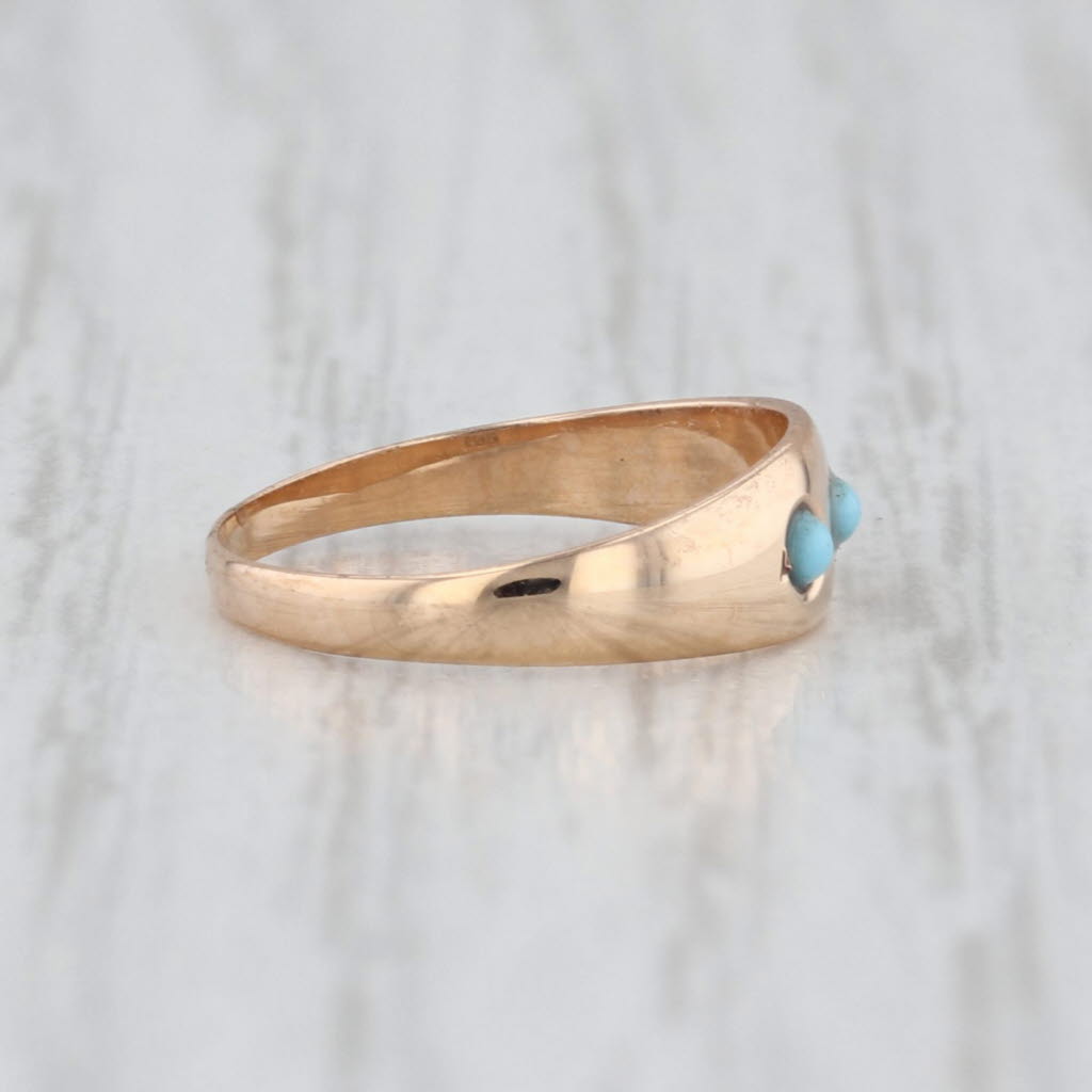 Antique Glass 3-Stone Baby Ring 10k Yellow Gold Small Size Band