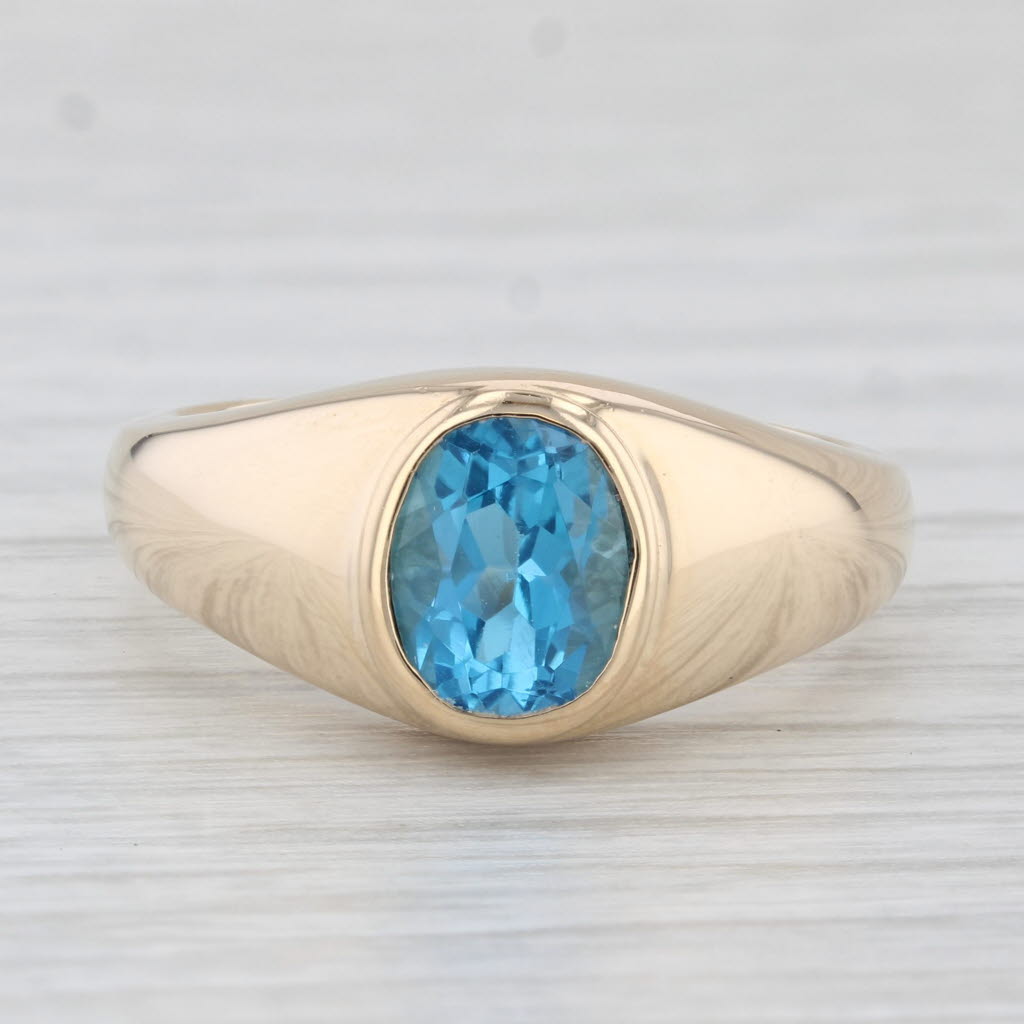 Light Gray 1.60ct Blue Topaz Oval Solitaire Ring 14k Yellow Gold Size 7.5