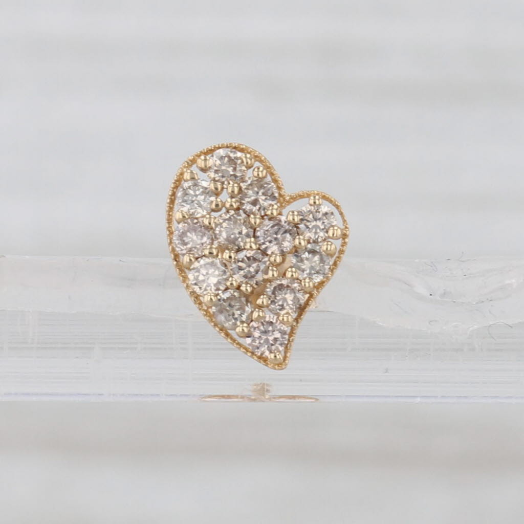 Single 0.20ctw Pave Diamond Abstract Small Heart Stud Earring 18k Yellow Gold