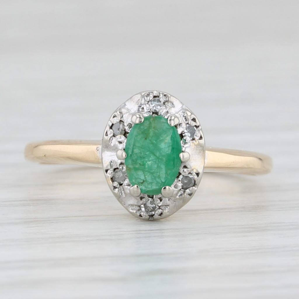 Light Gray 0.23ctw Emerald Diamond Halo Ring 14k Yellow Gold Size 5