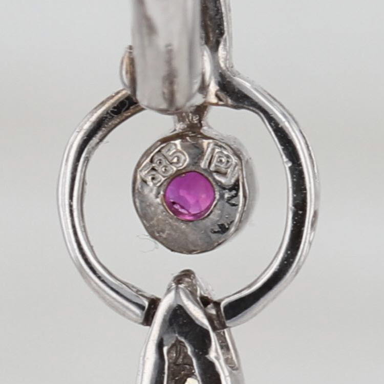 Vintage Ruby Diamond Dangle Earrings 14k White Gold Drops Lever Backs