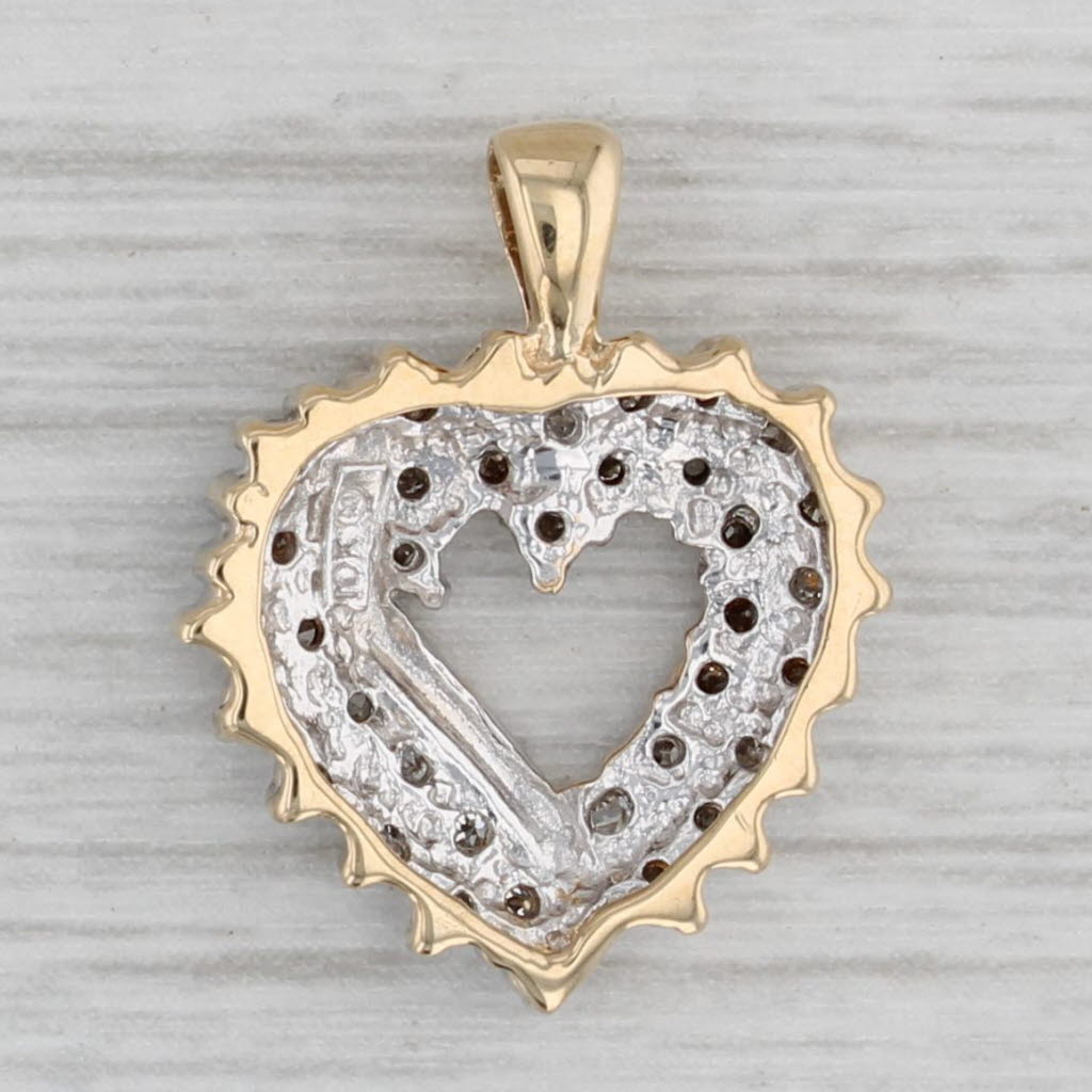 Gray 0.15ctw Diamond Cluster Heart Pendant 10k Yellow Gold Small Drop