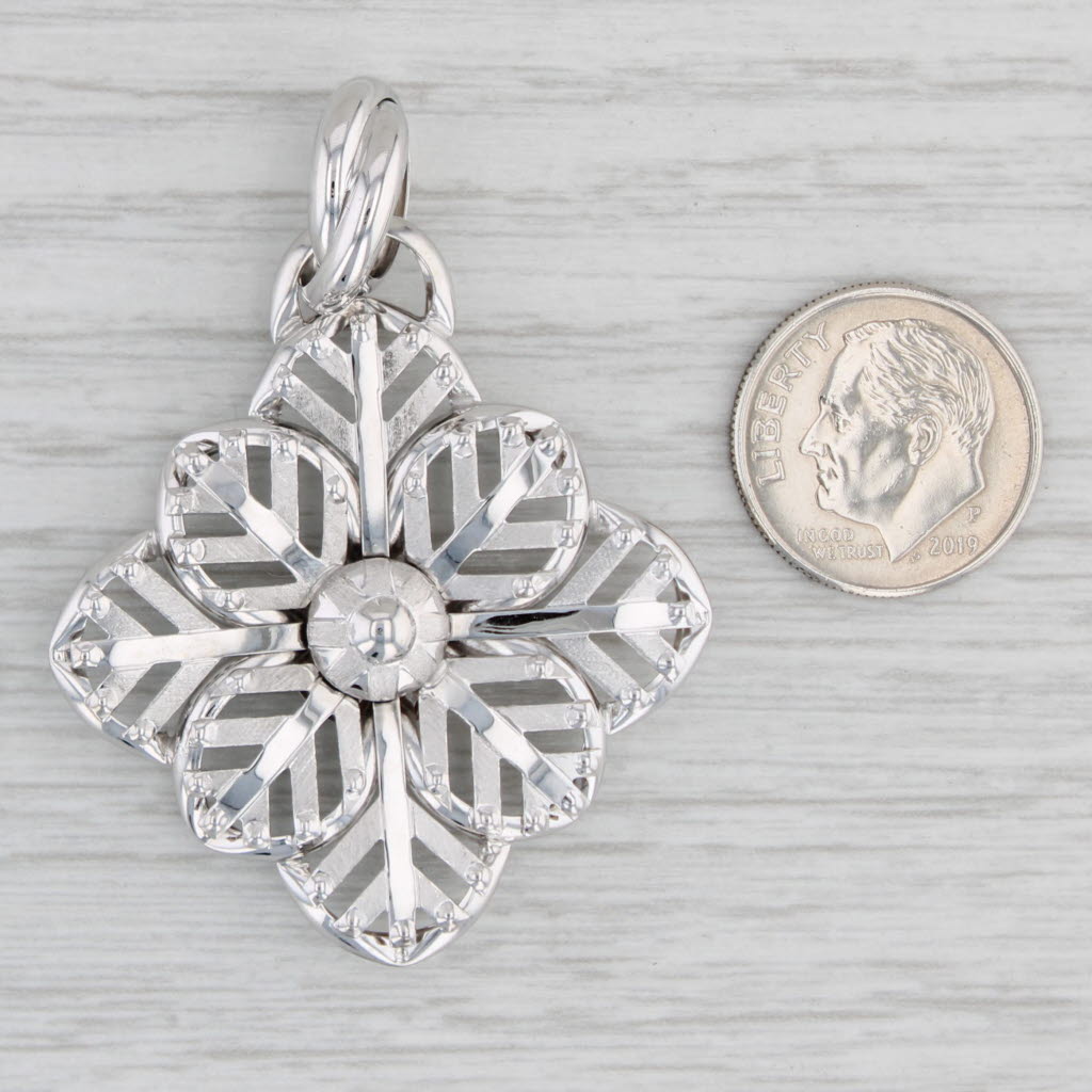 Light Gray Snowflake Flower Pendant 14k White Gold Statement