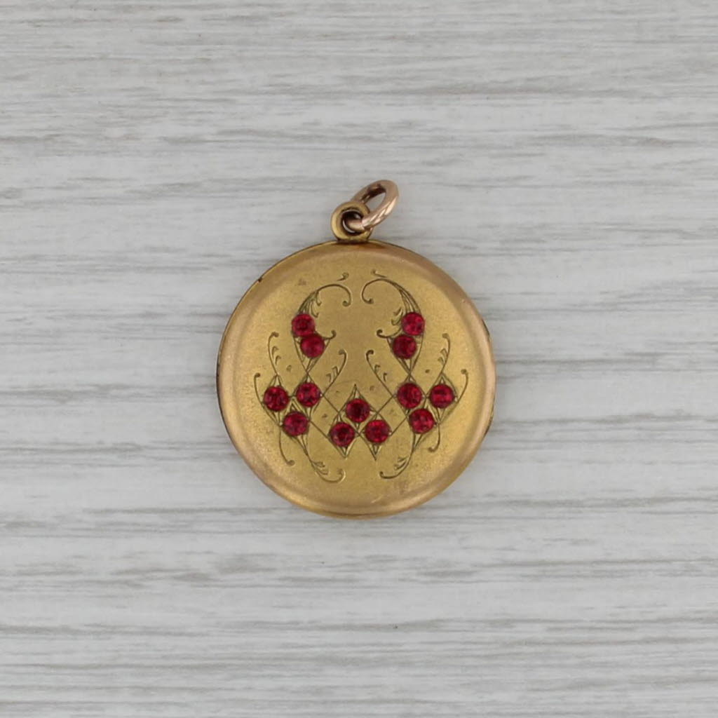 Ornate Vintage Locket Pendant Gold Filled Glass Fob Charm