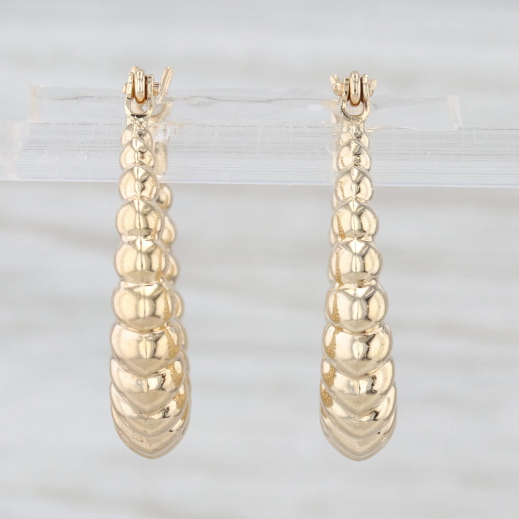 Beveled Croissant Hoop Earrings 14k Yellow Gold Snap Top Hoops