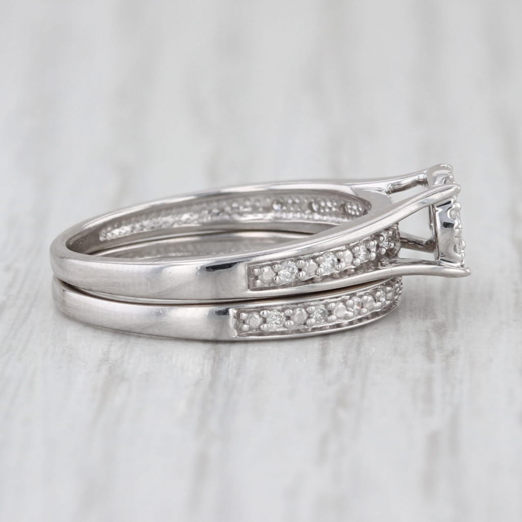 0.22ctw Diamond Halo Engagement Ring Wedding Band 10k White Gold Bridal Set Sz 7