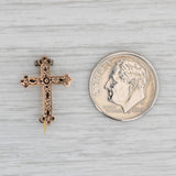 Gray Antique 1800s Cross Pin 8k Yellow Gold Small Ornate
