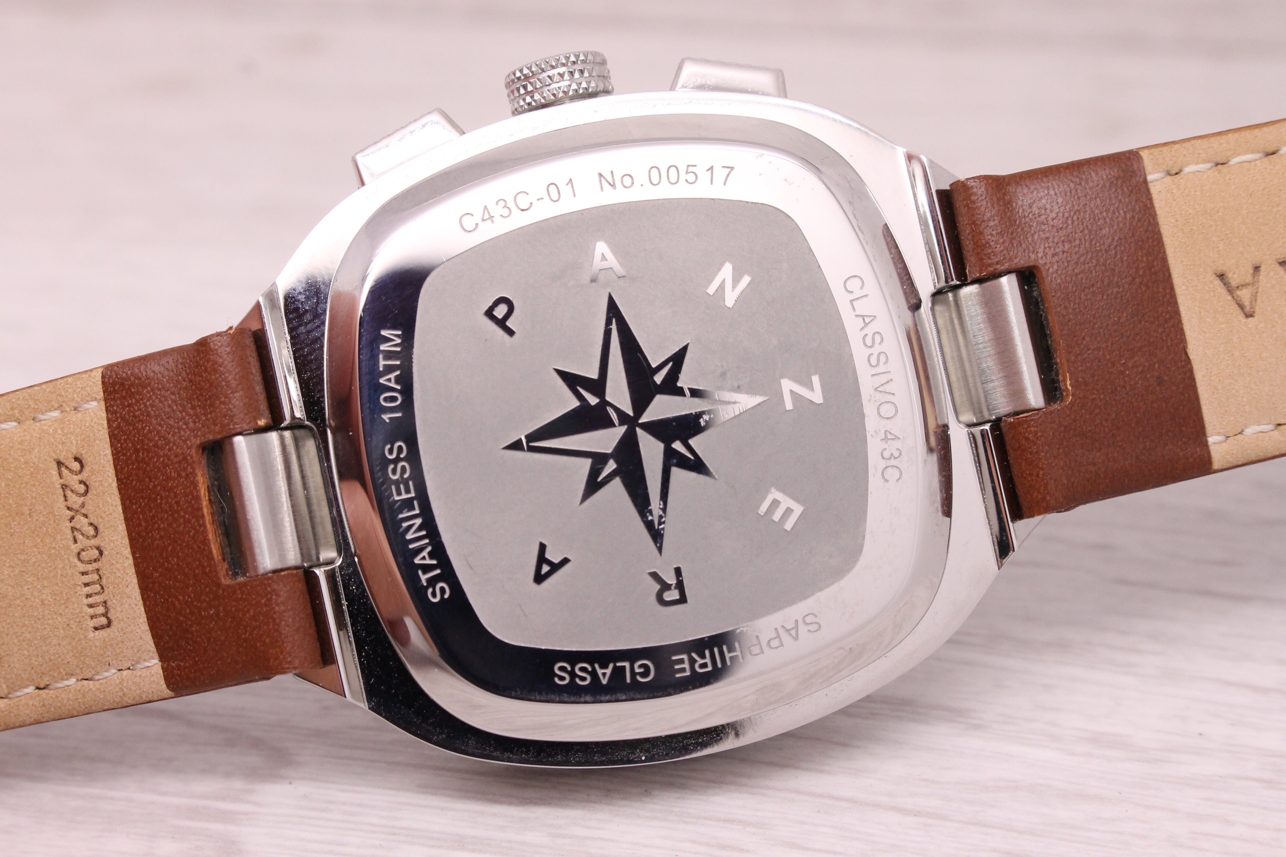 Gray Panzera Classivo 43C 43mm Stainless Steel Quartz Chronograph Watch C43C-01