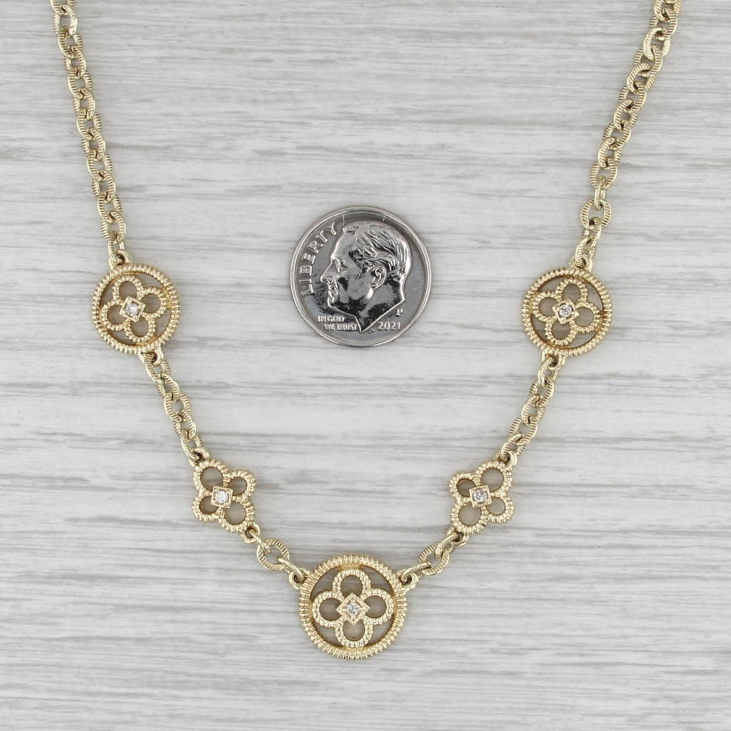 Diamond Flower Station Necklace 14k Yellow Gold 17.5" R & Co Cable Chain
