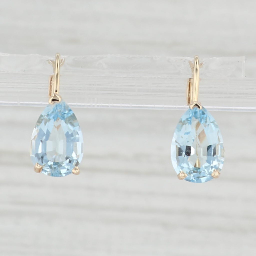 Light Gray 2.40ctw Pear Solitaire Aquamarine Drop Earrings 14k Yellow Gold Leverbacks