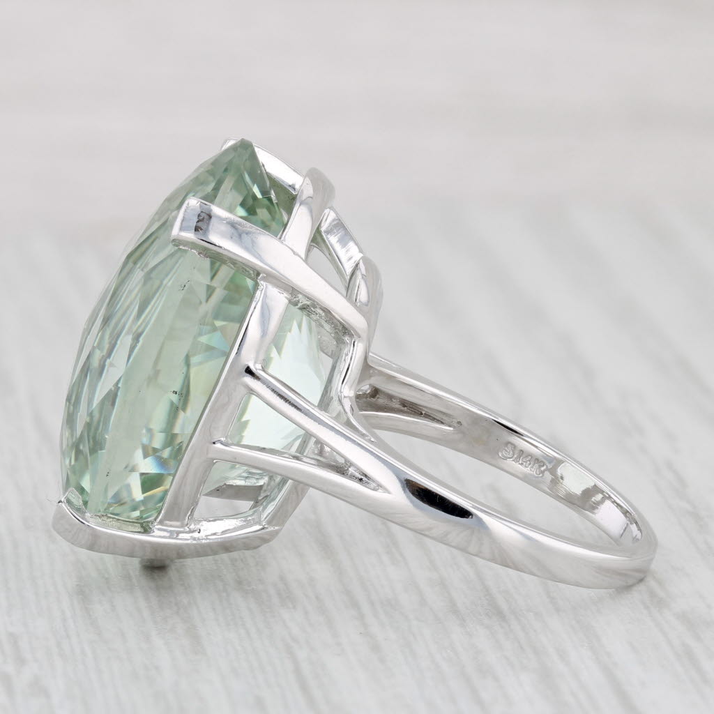 Light Gray 36ct Prasiolite Green Amethyst Ring 14k White Gold Size 7.5 Solitaire Cocktail