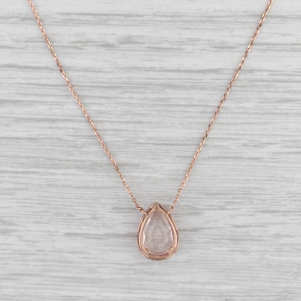 1.70ct Pear Pink Rose Quartz Pendant Necklace 14k Rose Gold 16" 17" 18"