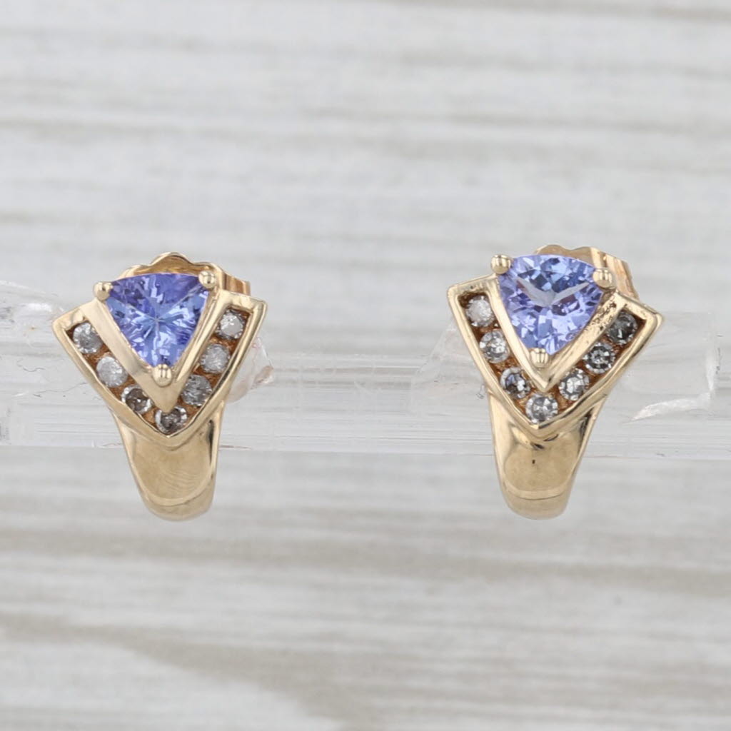 Light Gray 0.55ctw Trillion Tanzanite Diamond J-Hook Stud Earrings 10k Yellow Gold