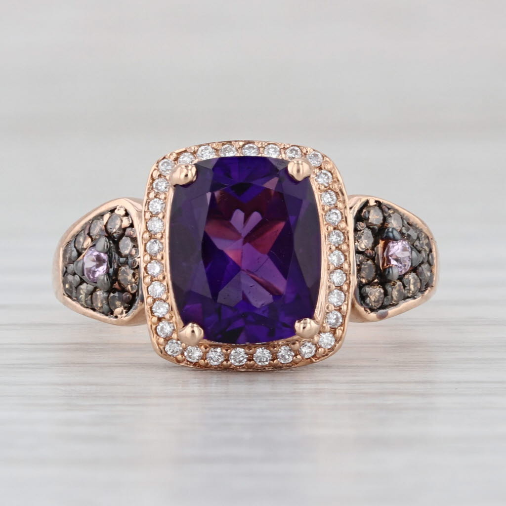Le Vian Amethyst Diamond Halo Sapphire Ring 14k Rose Gold Size 8