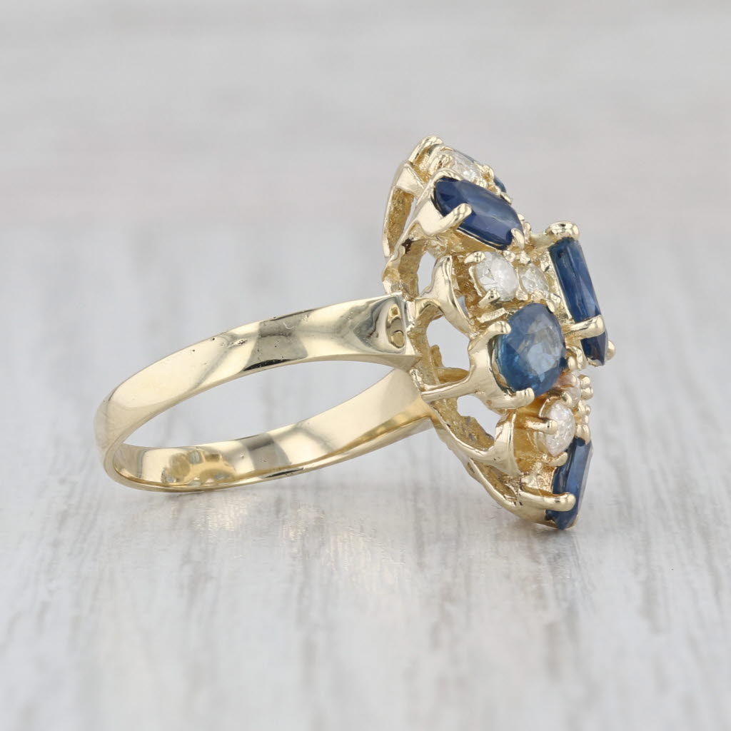 3.77ctw Blue Sapphire Diamond Cluster Ring 14k Yellow Gold Size 7 Cocktail