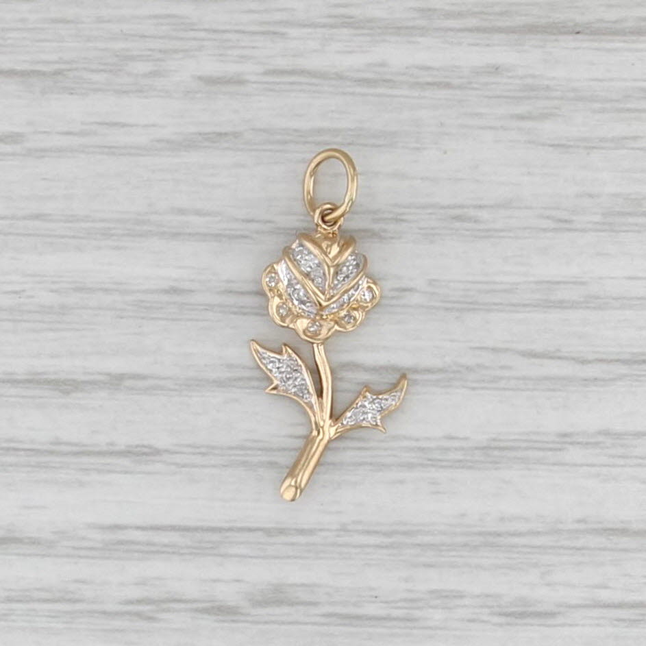 Diamond Rose Pendant 14k Yellow Gold Floral Charm