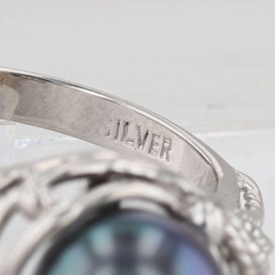 Cultured Black Pearl Solitaire Ring Silver Size 5 Openwork Band