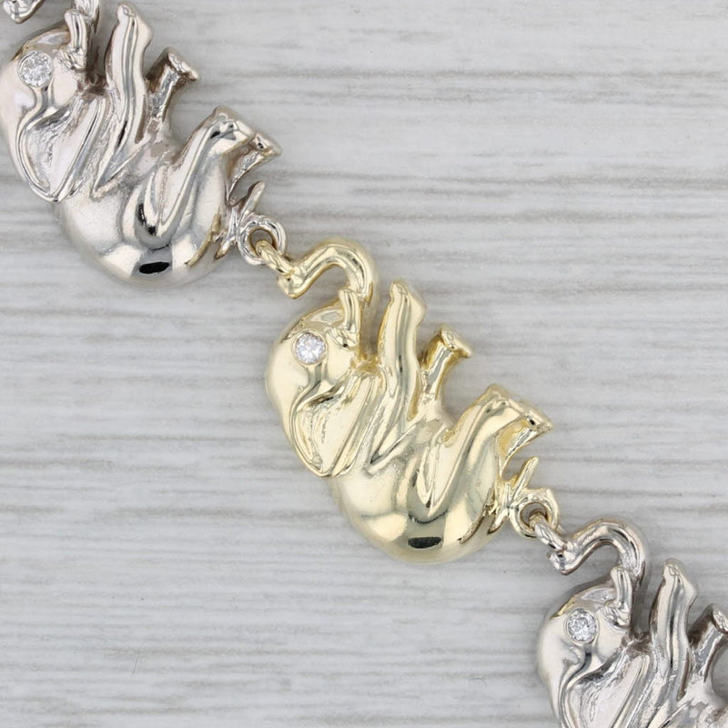 14K Solid Gold Diamond High Quality Elephant Bracelet