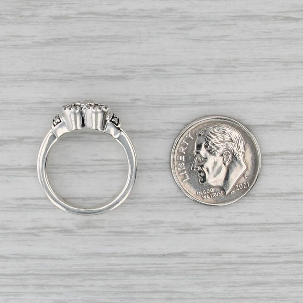 Diamond Framed Open Hearts Ring Sterling Silver Size 5