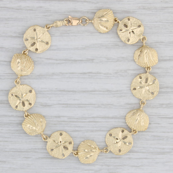 Light Gray Seashell Sand Dollar Bracelet 14k Yellow Gold 7" Nautical Jewelry