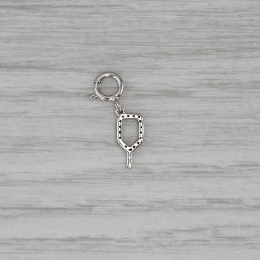 New Small Diamond Pickleball Ping Pong Paddle Charm 14k White Gold Pendant