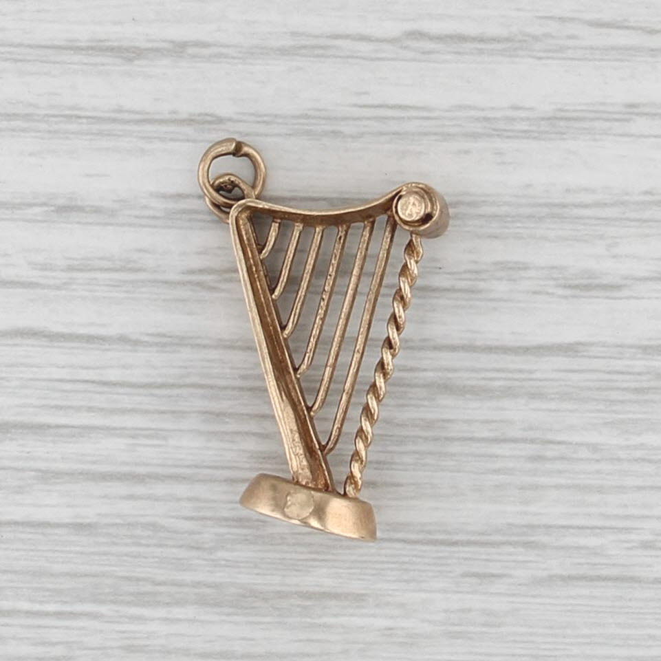 Vintage Lyre Harp Charm 9k Yellow Gold Pendant